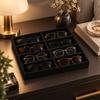 Open Glasses Storage Tray with 8 Separate Compartments, Single-Level Fabric-Covered Layout for Visible Eyewear Storage