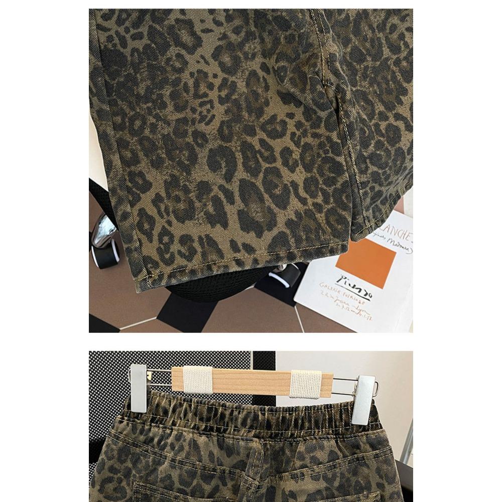 American Retro Leopard Print Denim Shorts Men's High Street Niche Loose Design Five-point Mid-pants