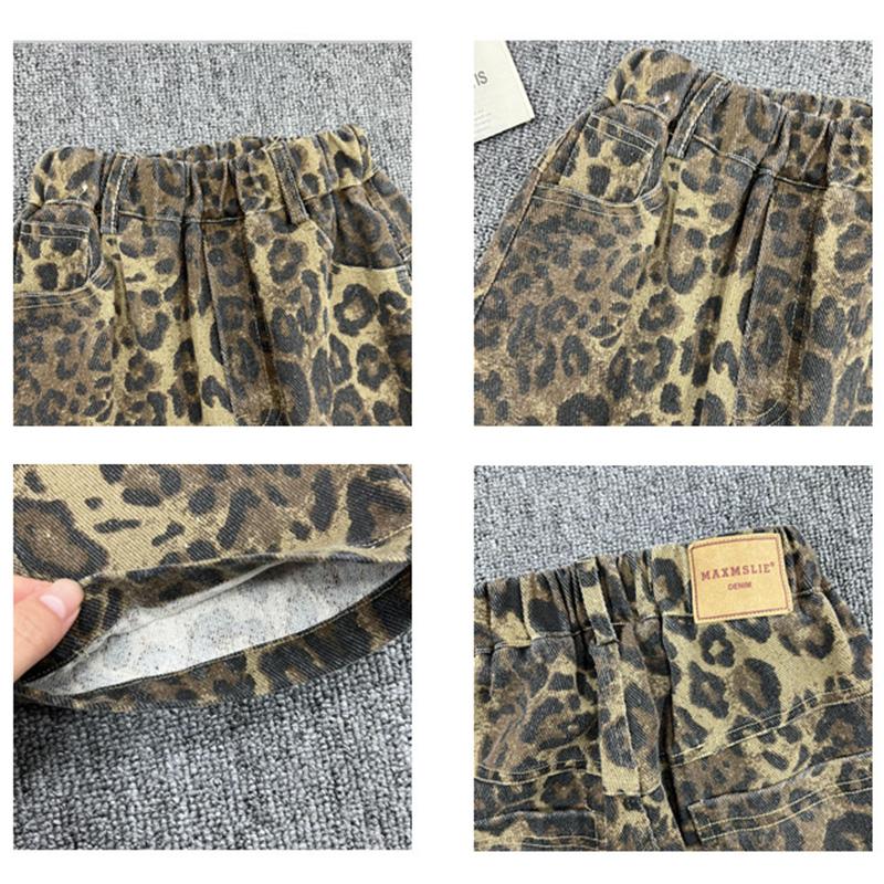 Fleece Leopard Jeans For Kids Boys Girls Cool Long Jeans Fashion Street Style