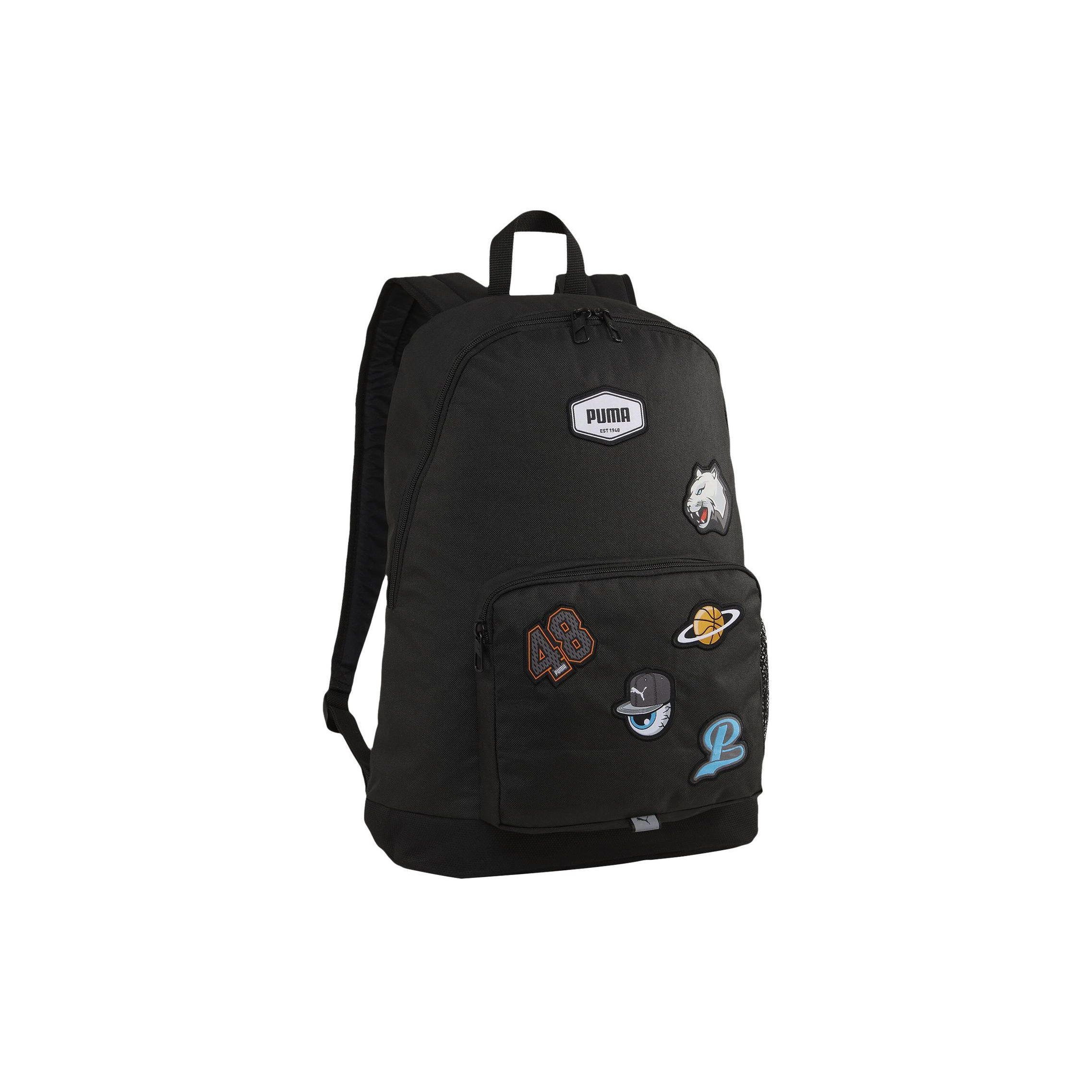 Puma Patch Sports Casual Fabric Backpack Regular Unisex Couple Unisex backpack Black 090344-01 Black