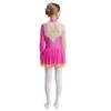 Girls Sparkle Rhinestones Figure Skating Costume Color Block Mesh Patchwork Long Sleeve Keyhole Back Dance Dress