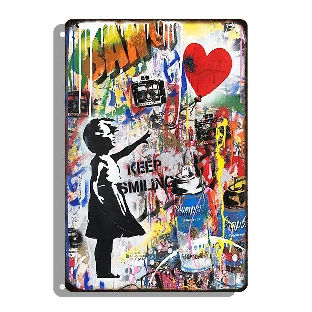 Banksy Graffiti Decorative Plaque Abstract Style Tin Sign Metal Pleate Plate For Home Room Decor Aesthetic Gift Cuadros