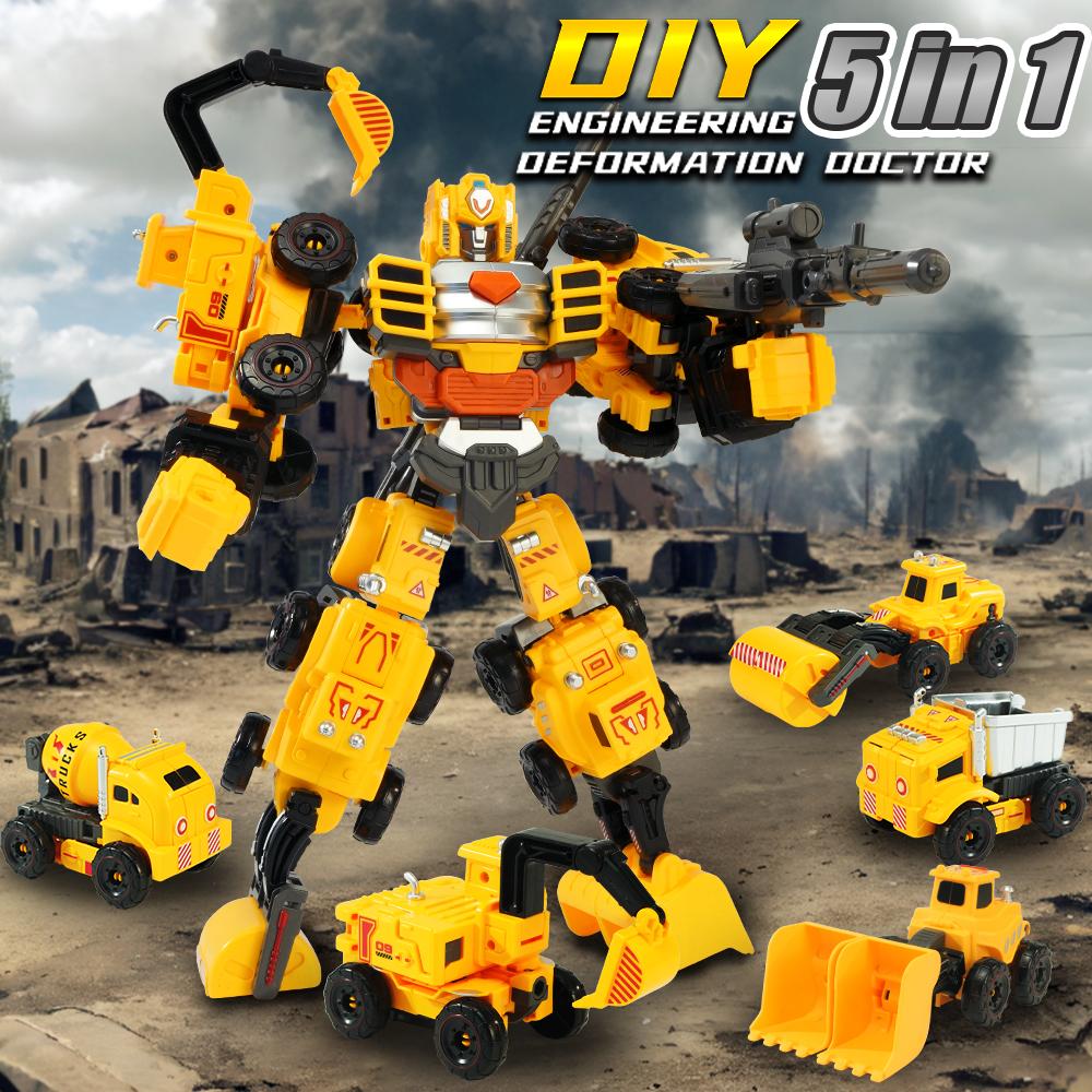 5 IN 1 Construction Vehicle Transforming Robot the Dream Gift for Boys DIY Detachable Toy Perfect Birthday and Christmas Gift