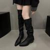 Fashion Stretch Soft Leather Women Over the Knee High Boots Fashion Pointed Toe Shoes Autumn Winter Thick Heel Ladies Long Booties