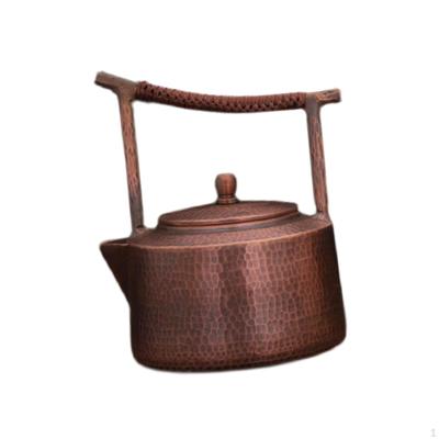 1.2 Liter Solid Copper Tea Pot Kettle 14x19cm for Stovetop Handcrafted Thick Hammered V Spout