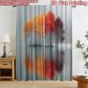 2D Flat Printing 2pcs Curtain Scene Curtains Autumn Trees Reflection Digital Printed Polyester Drapes Holiday Decorations for
