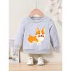 Kids Cartoon Corgi Print Crew Neck Sweatshirt - Regular Fit, Slight Stretch Fabric, Applique Detail, Ideal for Spring/Fall