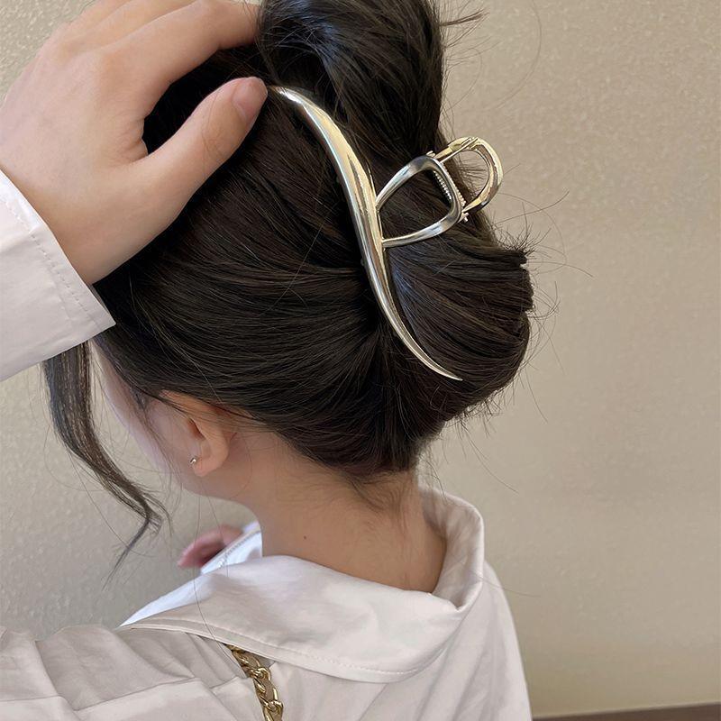 Silver Textured Metal Shark Hair Claw - Women's Stylish Updo Clip Accessory