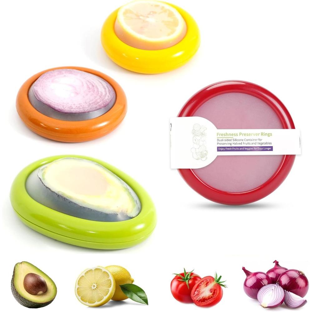 

Set of 4 Reusable Fruit and Veggie Savers - Perfect for Avocados, Tomatoes, Apples, Garlic, Onions, and More Style 1 різнокольоровий