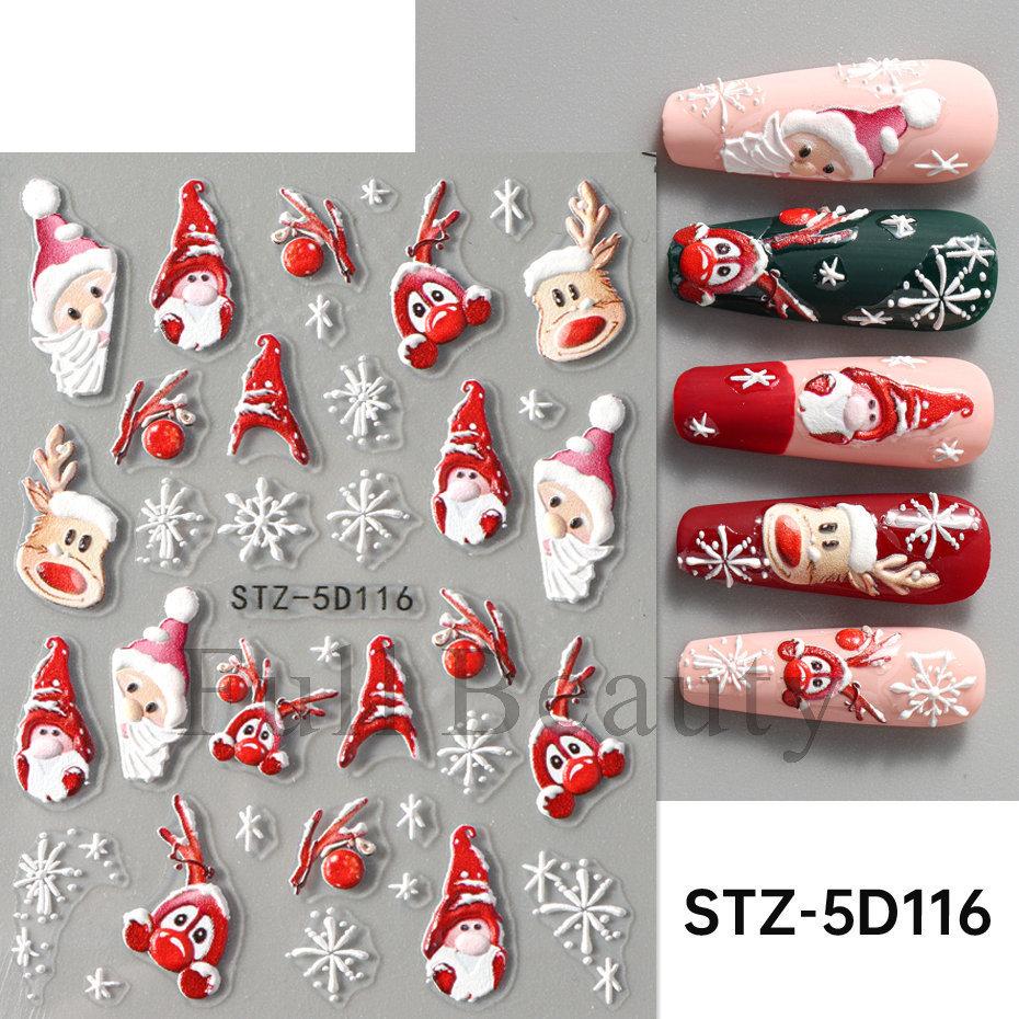 Nail Art Sticker Winter Christmas Snowflake Elk Santa Claus Christmas Ball 5D Embossed Nail Art Sticker