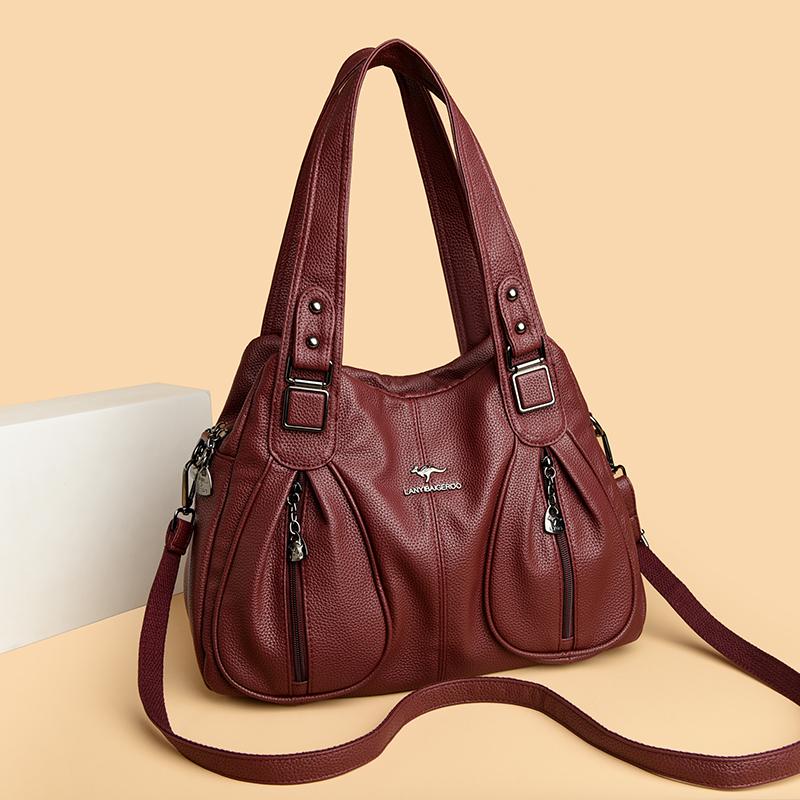 Soft leather pleated shoulder bag Crossbody tote women's bag