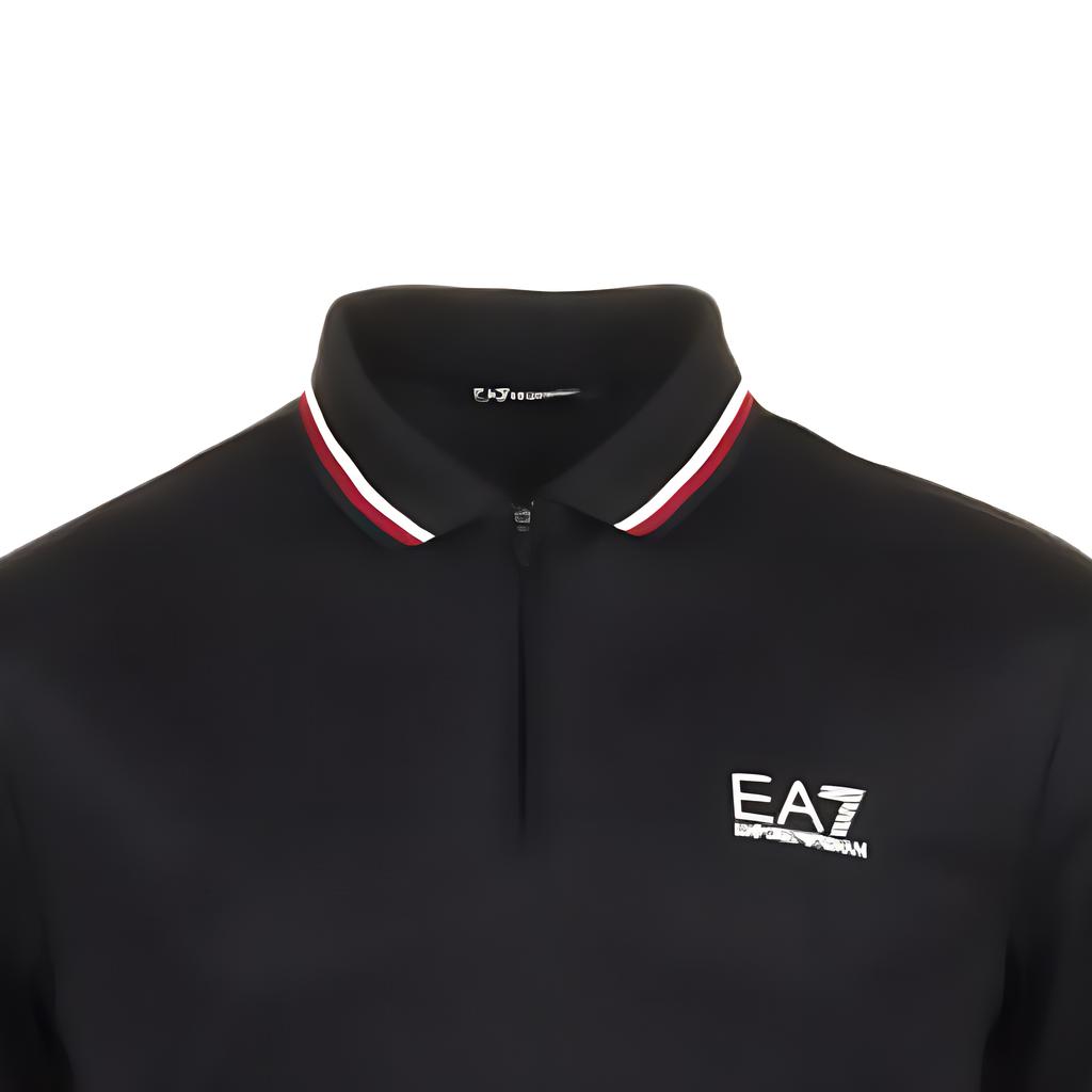 Emporio Armani EA7 Letter Logo Printed Striped Slim Fit Short Sleeve Polo Shirt Men tops Black 6DPF17-PJ27Z-1200