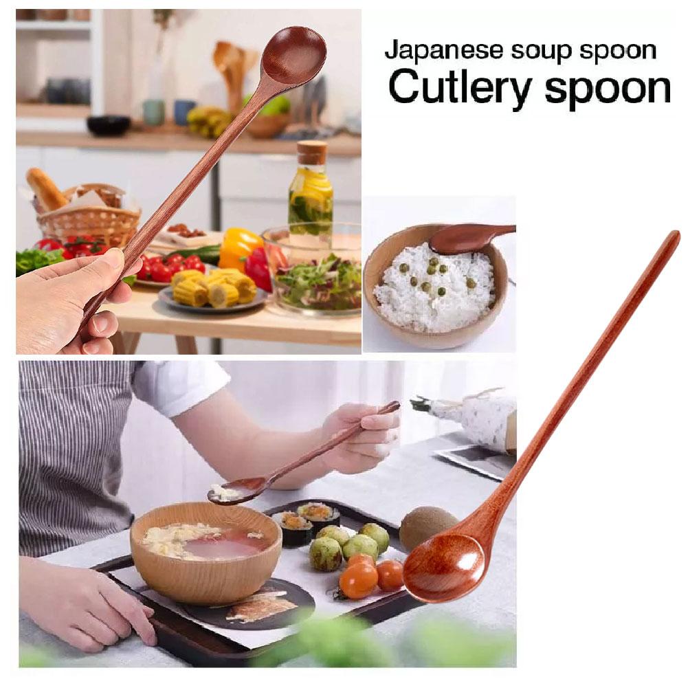 1PCS Kitchen Long Handle Wooden Spoon Soup Spoon Coffee Milk Stirring Spoon Honey Teaspoon Home Kitchen Tableware Accessories