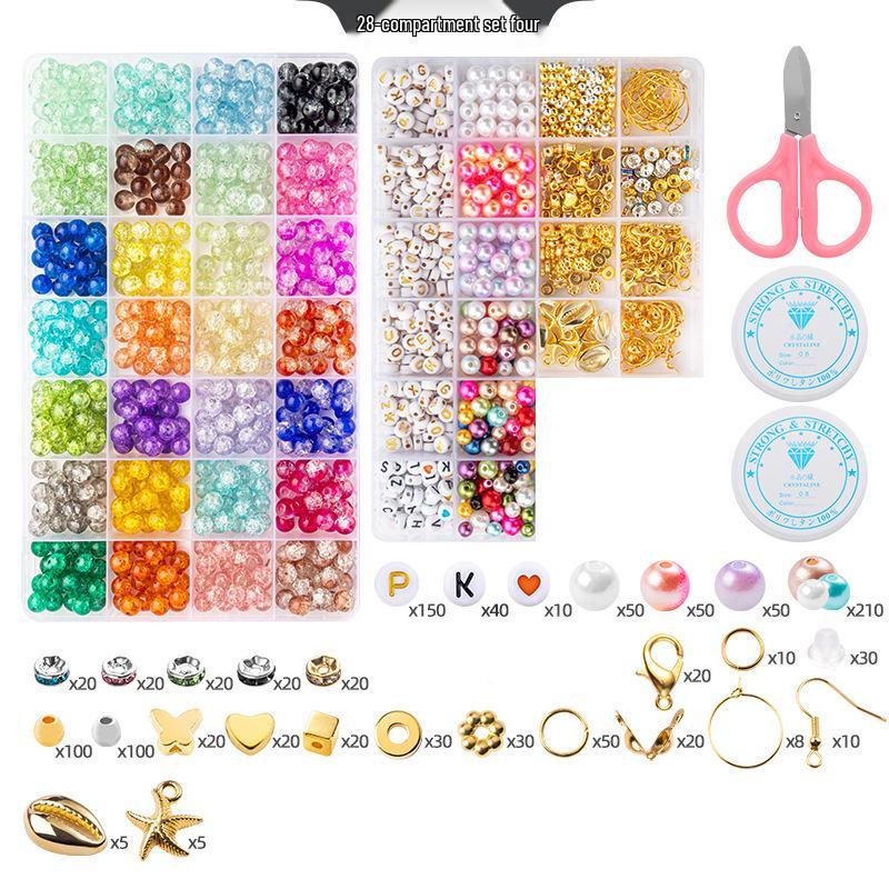 8mm Crackle Bead Bracelet Set: DIY Jewelry Flower Bead Accessories, Lampwork Crystal Loose Beads.