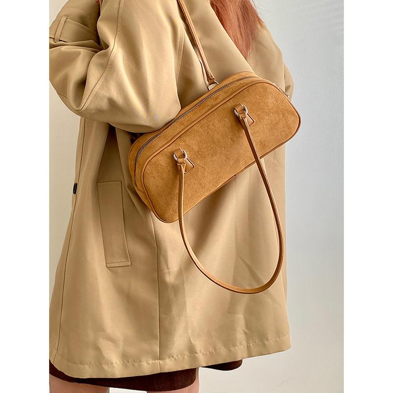 Ielgy Female Bag Korean Version Premium Autumn Winter Retro Brown Suede One-Shoulder Armpit Bag