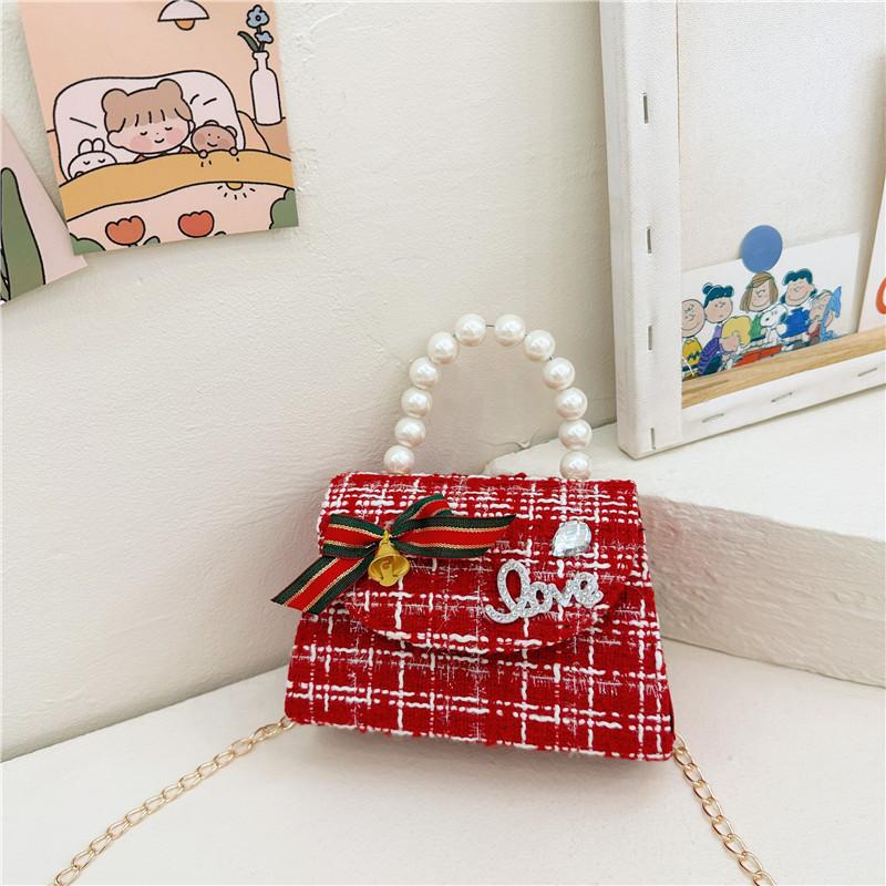 Adorable Red Pearl Handheld Princess Purse For Little Girls With Charming Cartoon Design