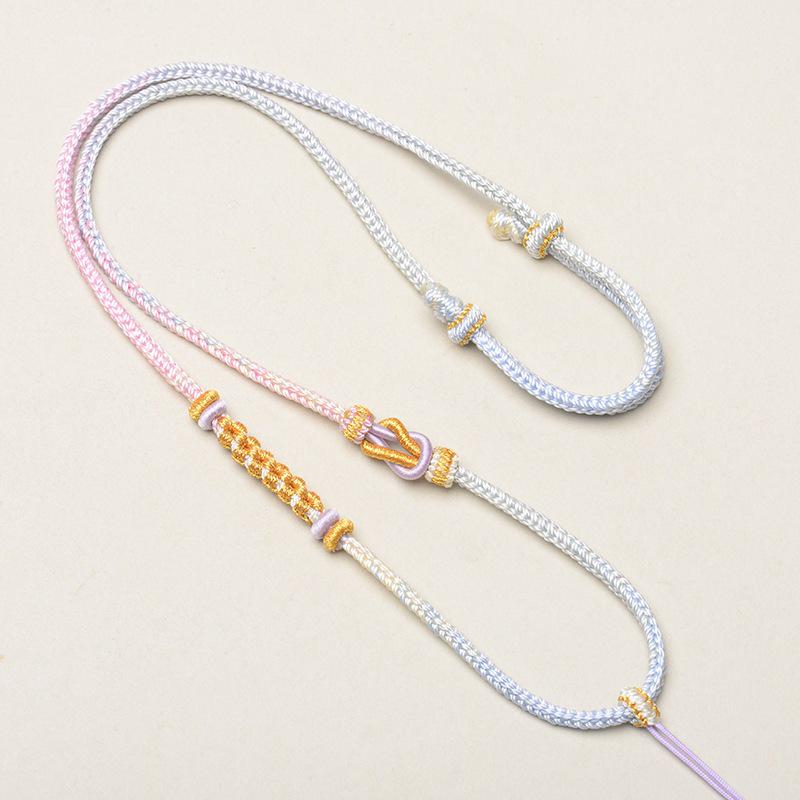 Premium Handmade Woven Peach Blossom Amber Jade Pendant Necklace - Adjustable Rope M65