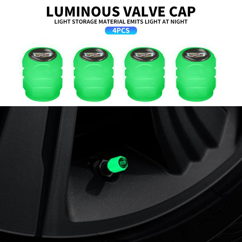 4pcs Fluorescent Car Wheel Air Valve Cap Accessories For Cadillac Escalade Deville DTS ATS BLS CT4 CT6 CTS EXT SLR SRX XLR XT4