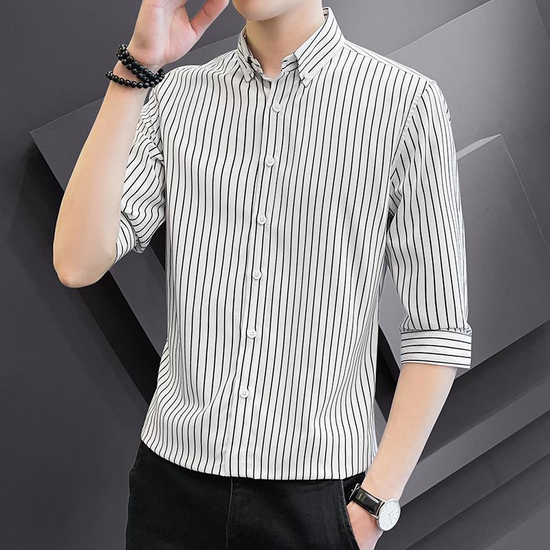 

Men s Korean Trend Striped T-shirt - Half, Five, or Seven Sleeves 3XL