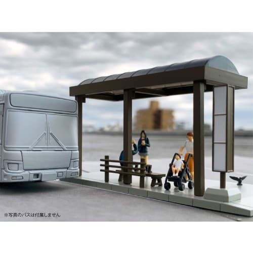 TOMYTEC DioColle 64 1/64 #CarSnap 05a Bus Stop ABS Accessories & PVC Doll & Small Item Set (Assembled)