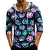 Men's Loose Fit Casual Hoodie Three Quarter Sleeve Pullover Halloween Pumpkin Pattern Lightweight Breathable Top for Everyday Wear