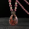 Ethnic Red Beaded Necklace with Teardrop Pendant On Sweater Chain