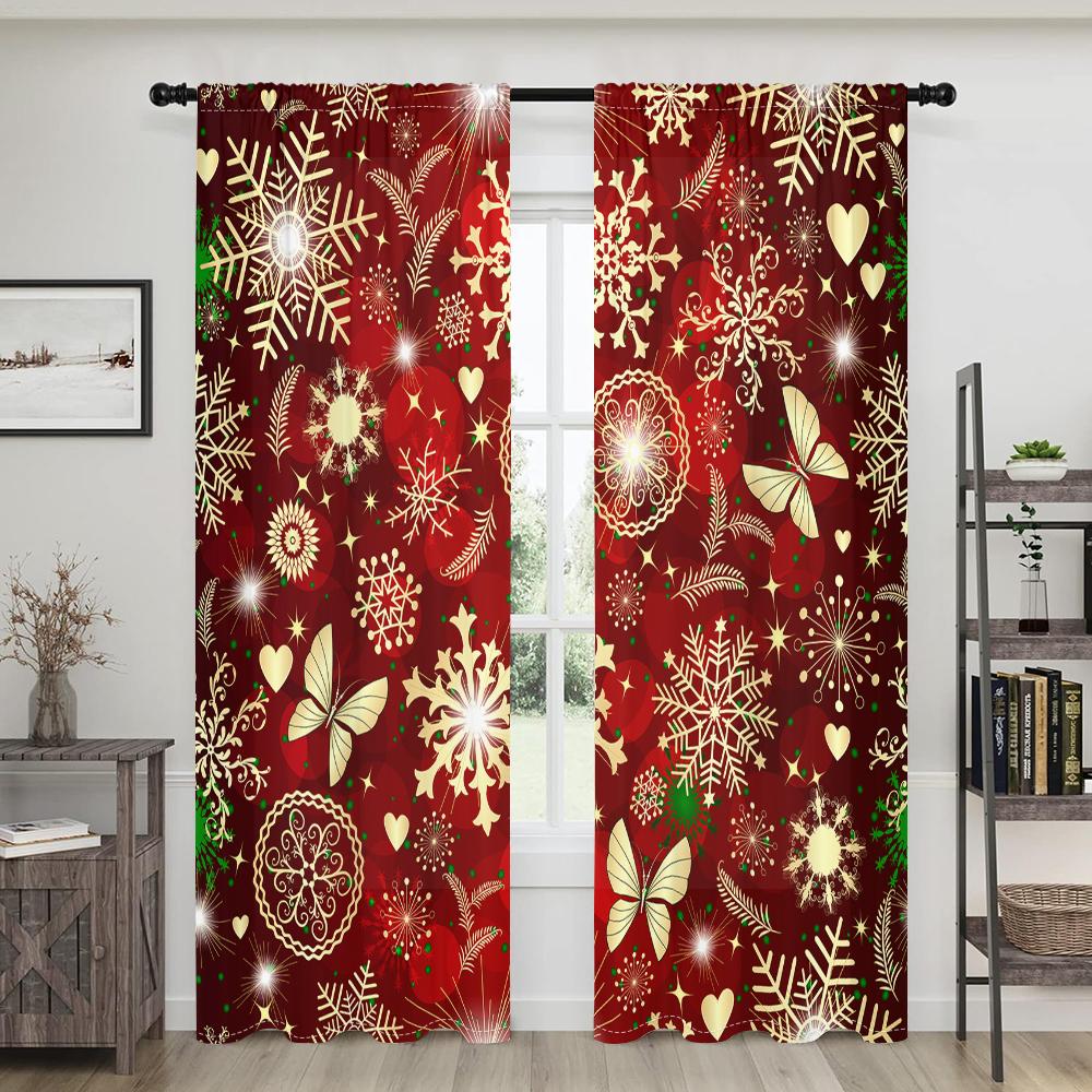 2 pieces, red sparkling Christmas decoration curtains -30% blackout - suitable for living room, bedroom, kitchen, home decoratio