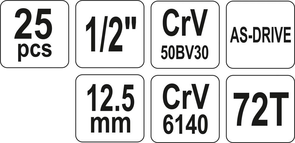 Werkzeugsatz 25 Teile 1/2"""" YT-12671 YATO