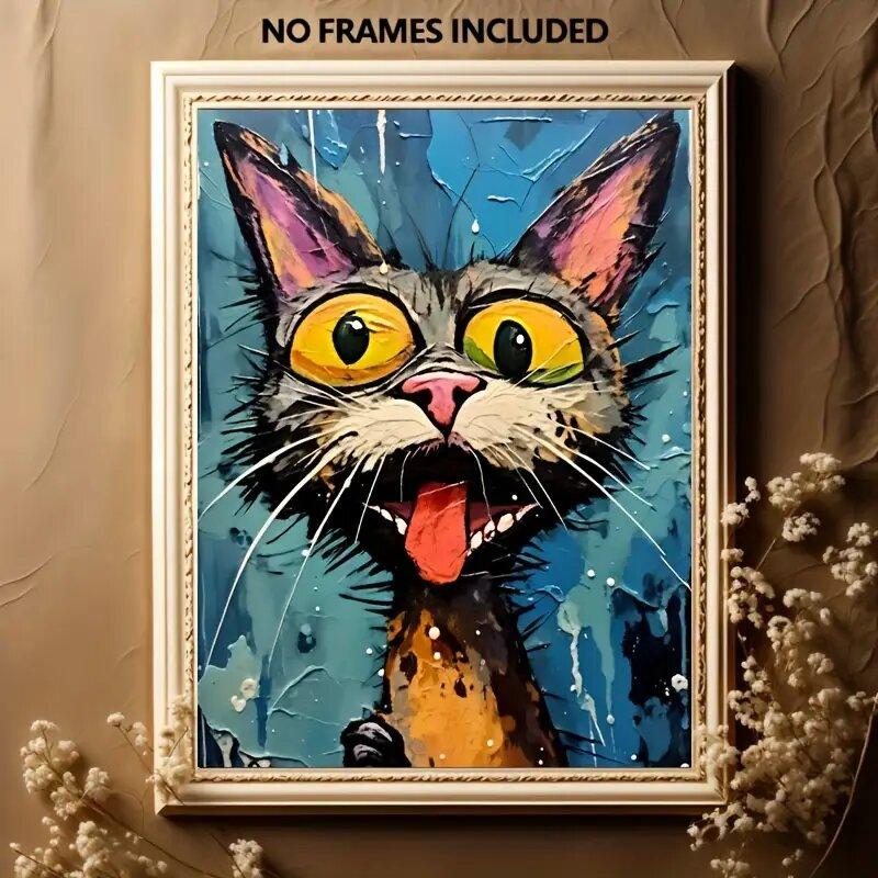 Whimsical Cat Art Polyester Printed Painting Wall Home Decoration Perfect Gift Decorative Item Curtain