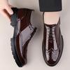 Men's Round Toe Brogue Carved Leather Shoes - British Style, Formal Business, Casual, Thick Sole, Shiny Finish.