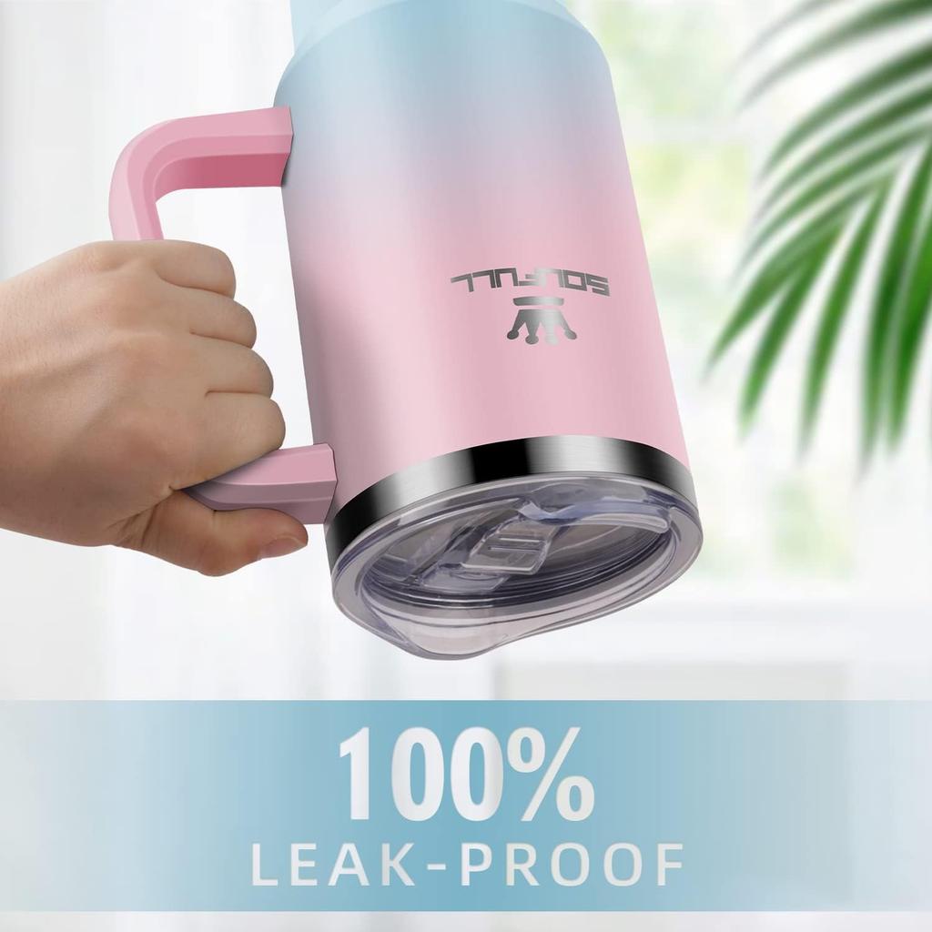 40 Oz Tumbler with Handle and Straw Lid, 100% Leak-proof Travel Coffee Mug, Stainless Steel Insulated Cup For Beverages, Keeps Cold for 34Hrs or Hot