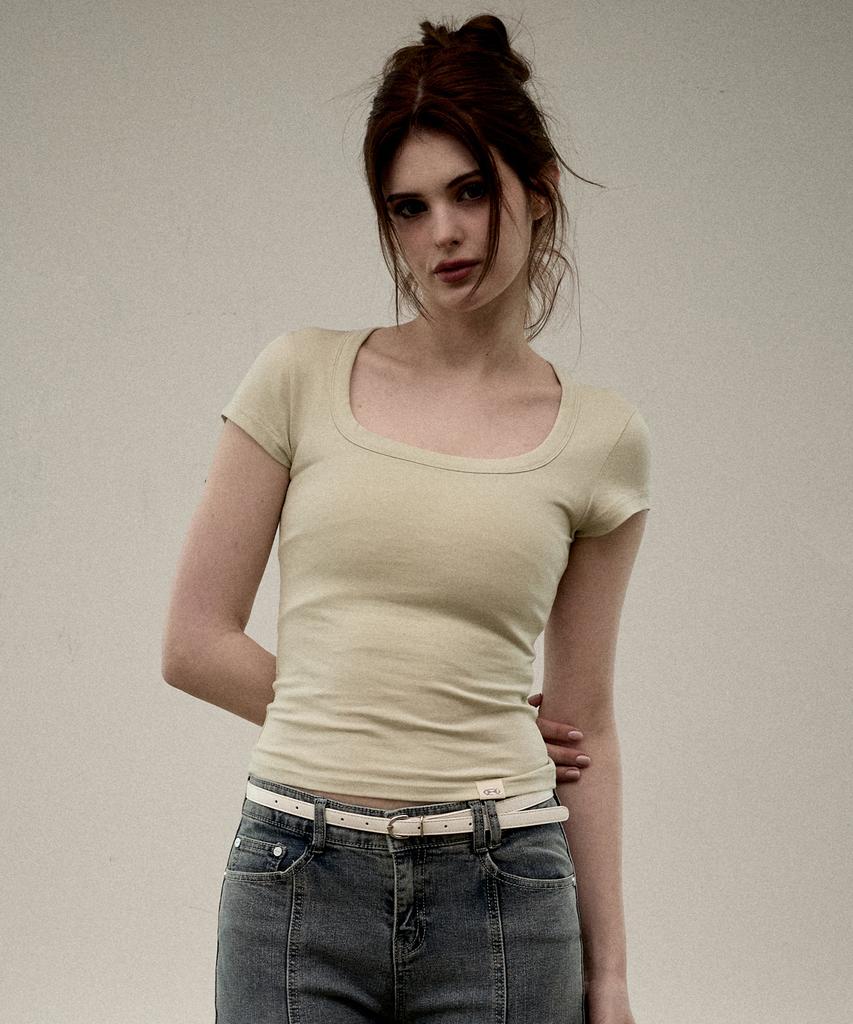 KITTY POTTERY [2Pack] Classic Soft Deep Square Neck T-Shirt [10 Colors] (E Type)