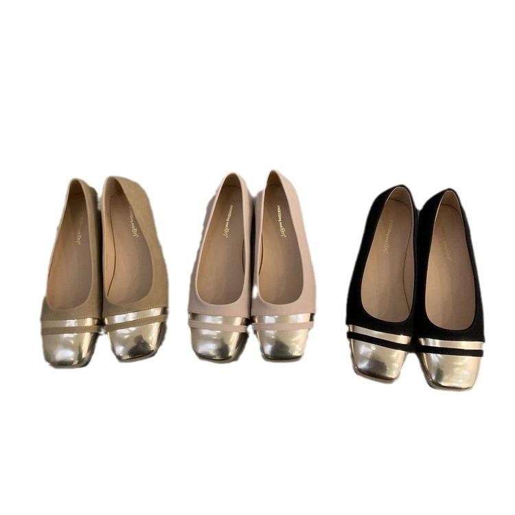 French Retro Patent Leather Baotou Sandals Women's 2025 Spring and Summer New Square Head Metal One-word Buckle with Thick Heel Single Shoes Women