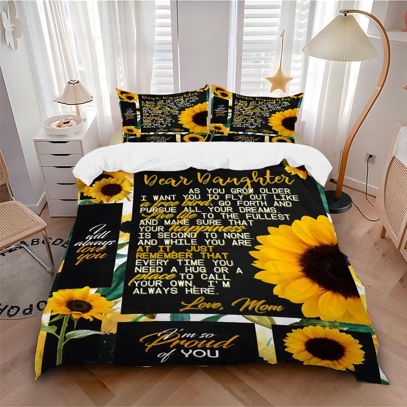 3pcs Mom's Love Letter Quilt Cover Set - Soft and Cozy Bedroom, Guest Room and Dorm Decorative Bedding 3-Piece Set 1 Quilt Cover + 2 Pillow Shams