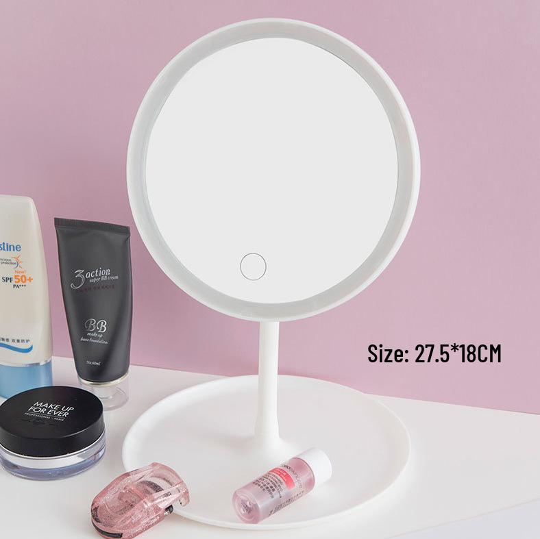 Tabletop LED Makeup Mirror with Smart Adjustable Tri-Color Lighting and One-Touch Charging