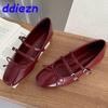 Fashion Female Shallow Footwear Red Women Ballet Flats Shoes Buckle Strap Fashion Butterfly-Knot Round Toe Ladies Flats Shoes Big Size