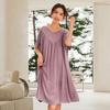 Women Night Dress Pleated Thin Round Neck Short Sleeves Loose Sleeping Solid Color Knee Length Sleepwear Home Dress Women Clothes