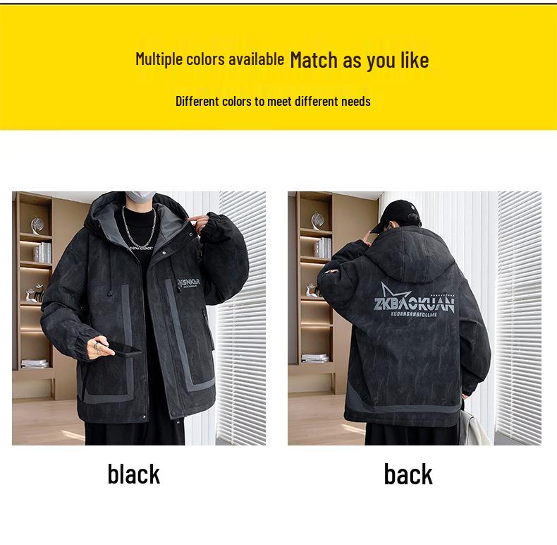 Men's Fleece-Lined Hooded Workwear Jacket - Autumn/Winter 2025 Trend, Windbreaker, High-End Feel, Loose Fit.