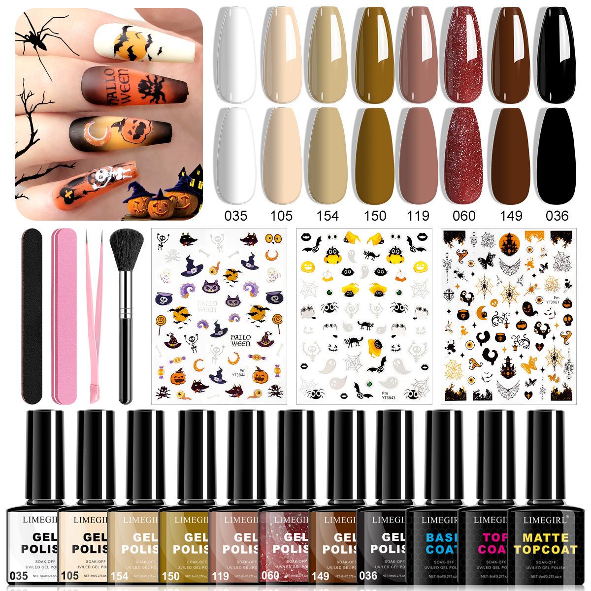 

Halloween nail kit, ghost and ghost stickers&dark style nail polish adhesive