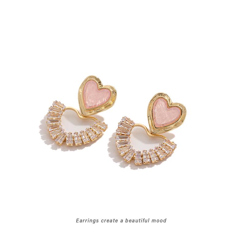 Artistic Pink Zirconia Heart Earrings, 2025 Trendy Hollow Mosquito Coil Holder Ear Clips