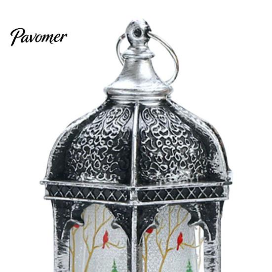 Decorative Holiday Desk Lamp Hexagon Christmas Lantern, LED Vintage Glowing Tabletop with Painted Night Light Scene, Flameless Candle for Bedroom And