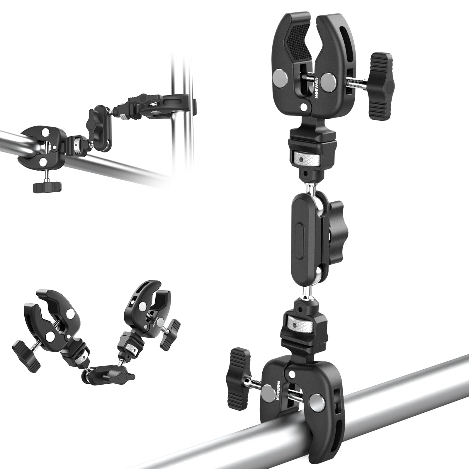 

Neewer Double Super Clamp Camera Mount Magic Arm Cold Shoe 1/4 ARRI NATO Articulating Crab Clamp Light Stand Pole Crossbar Umbrella Holder UA060