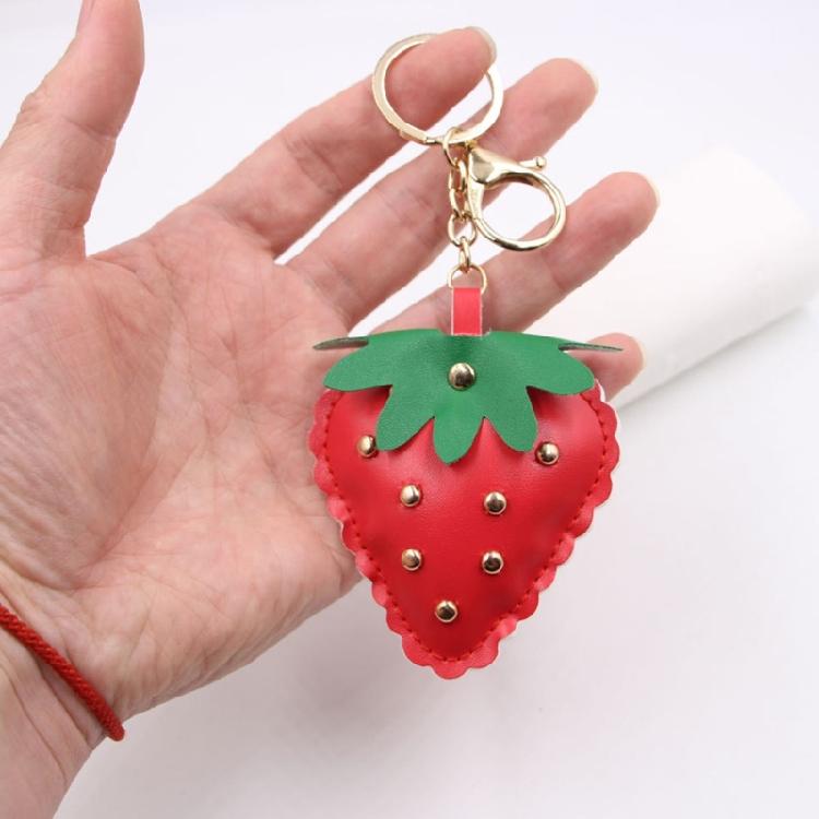Compact Studded Strawberry Car Keychain PU Leather Accessory Handmade Key Chain Accessories For Everyday Use