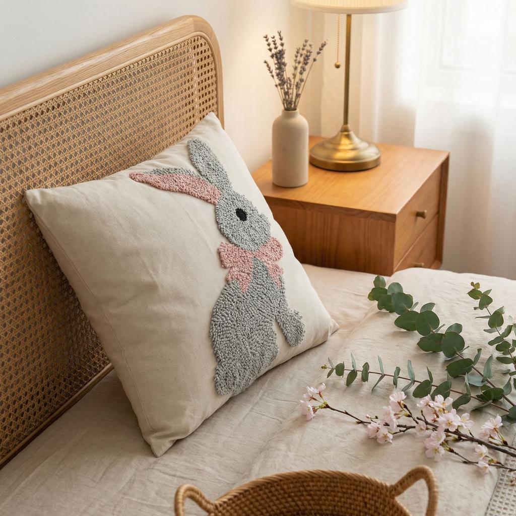 Easter-themed Pillowcase, Bunny Loop Embroidery, Perfect For Party Decorations (pillow Insert Not Included)