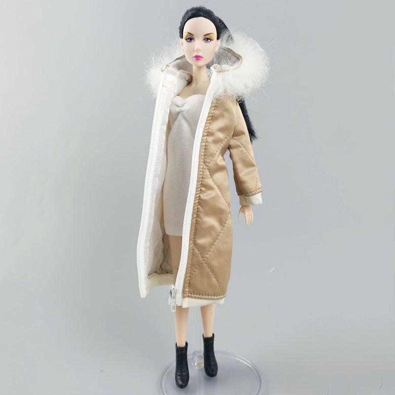 Zimní šampaňské s dlouhým rukávem, zip a čepice, oblečení pro panenky Barbie, bundy a oblečení pro 1/6 BJD panenky, doplňky pro děti
