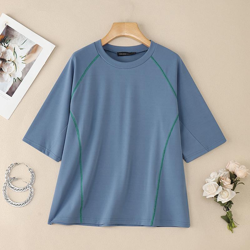 

ZANZEA Women Summer Round Neck Casual Short Sleeve T-Shirts 5XL синий