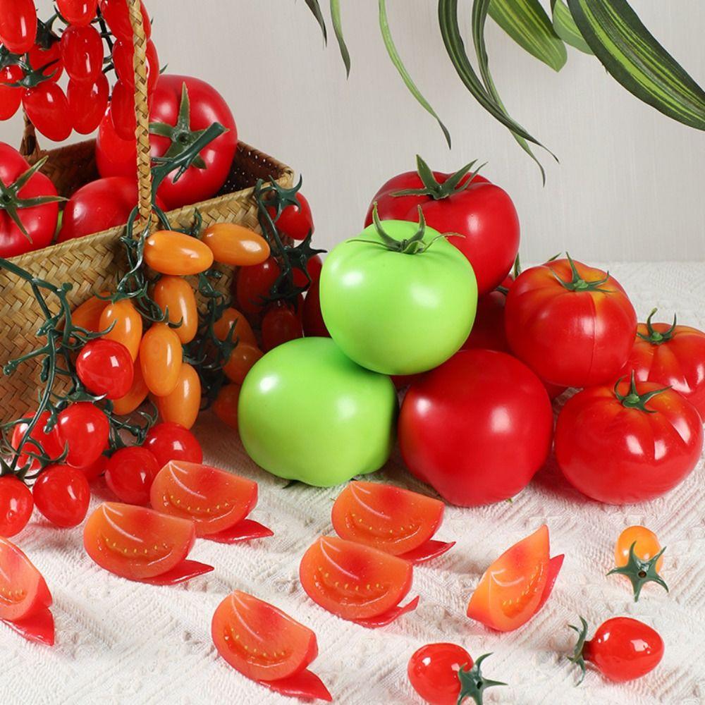 5pcs Mini Artificial Tomato Ornament Handicrafts Plastic Simulation Tomato Model Lifelike Fake Vegetables Props