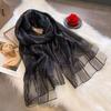 New silk mulberry silk wool scarf, thin autumn and winter fashion scarf with gold thread stripes, foreign silk scarf