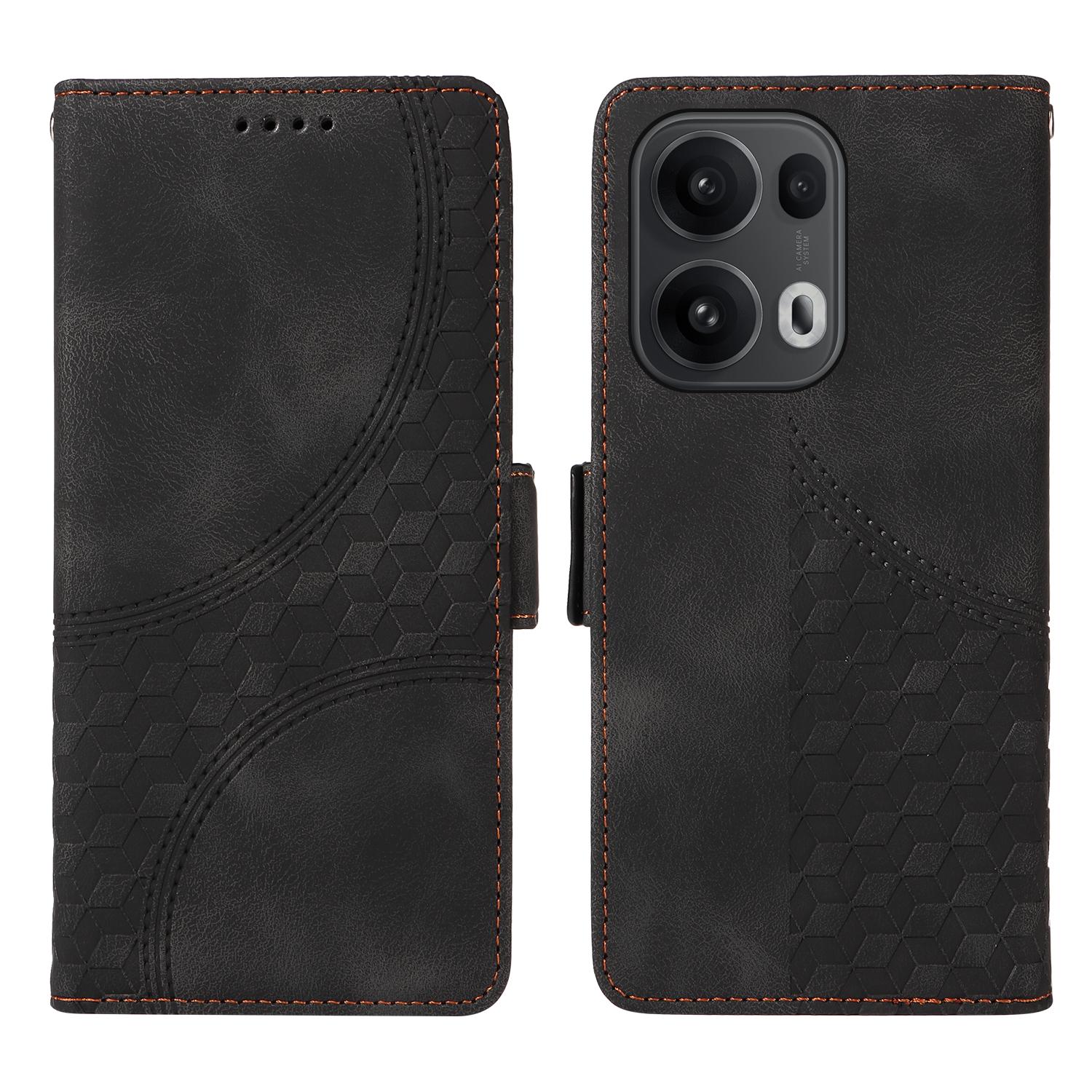

For Oppo Reno13 Pro 5G/Oppo Reno14 Pro 5G (China)/Oppo Reno14 Pro 5G (Global) Leather Cases Wallet Rhombus Imprinted Phone Cover Stand with Strap Black