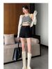 Plus Size High Waist Black Elastic Letter Wide-Leg Shorts - Korean Style Women's Summer Slimming Hot Pants.